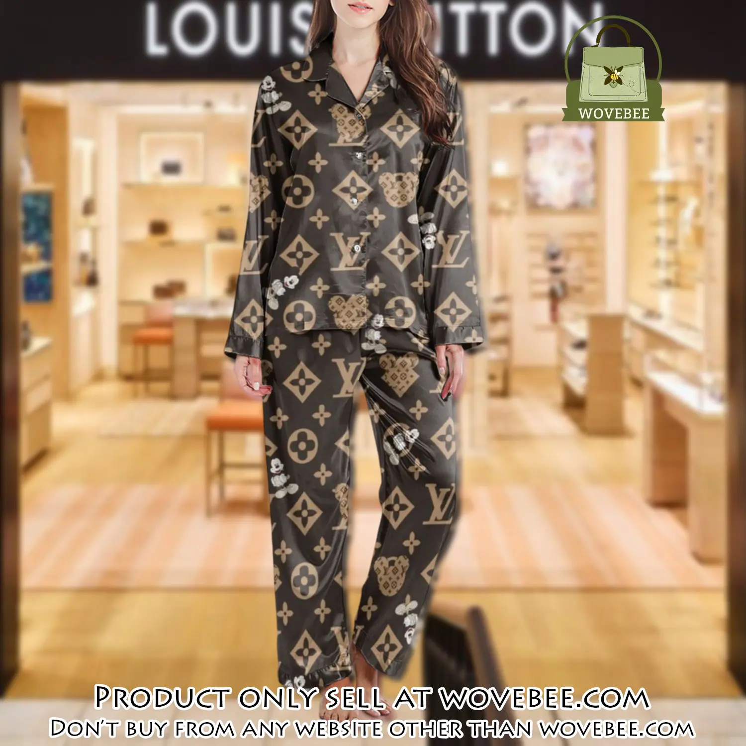 Lv monogram long satin pajama set pjs1030 wvb1357910